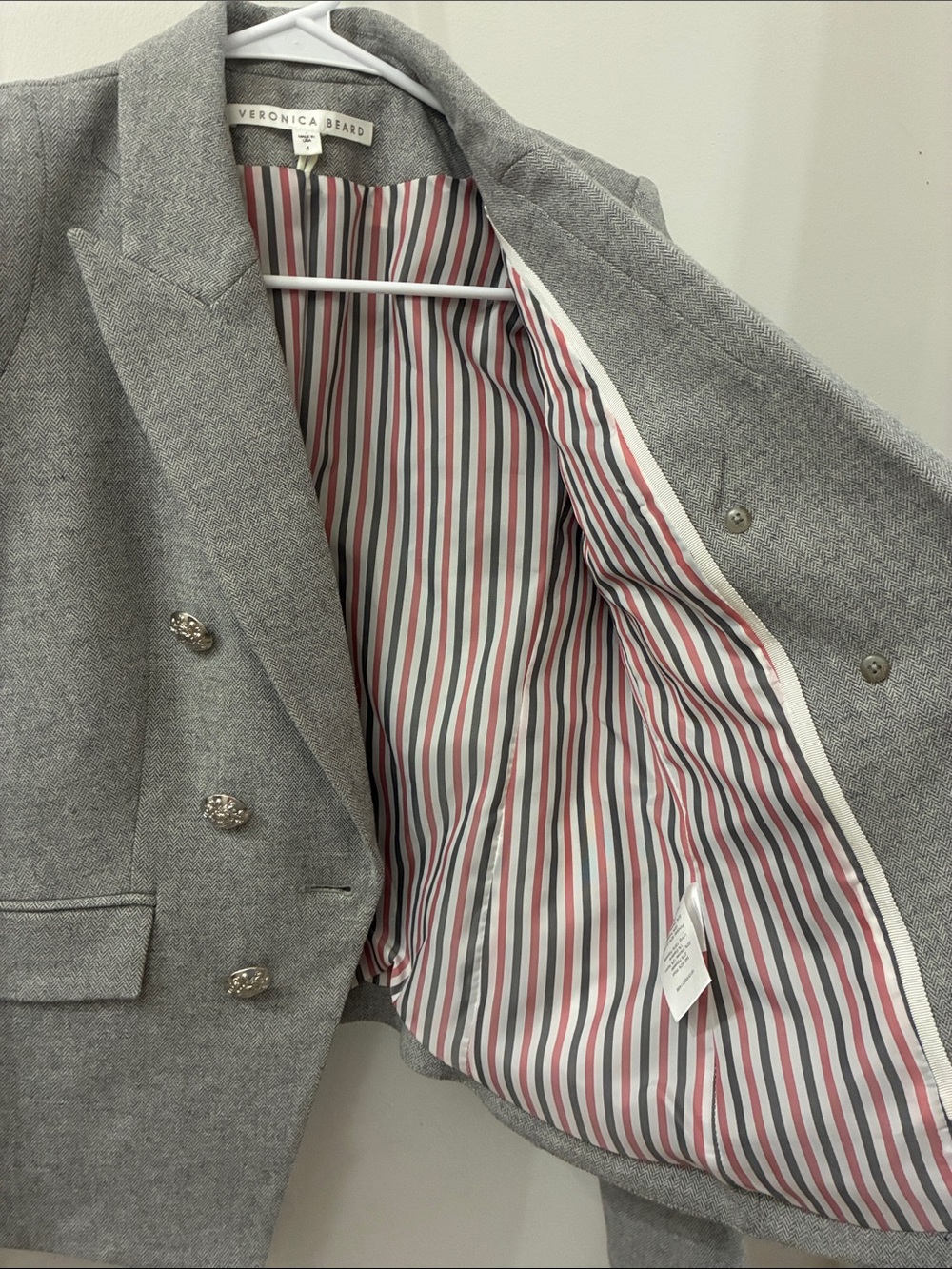 Veronica Beard Gray Double-Breasted Military-Style Blazer - size 4 - wool blend - Picture 5 of 11